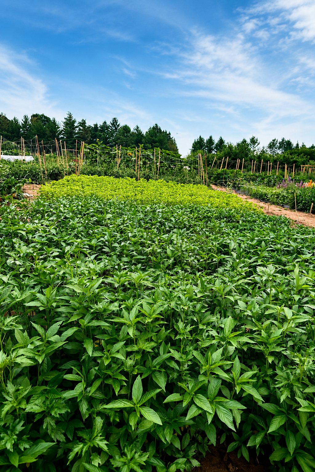 Leafy green beds stretching across the farm, Guelph