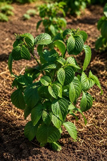 A leafy plant thriving in the growing beds